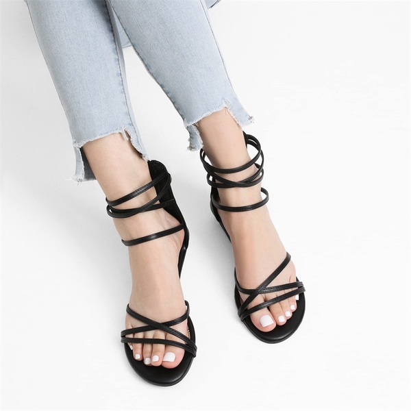 Ankle Strap Classic Low Wedge Sandals - BLACK PU - 2